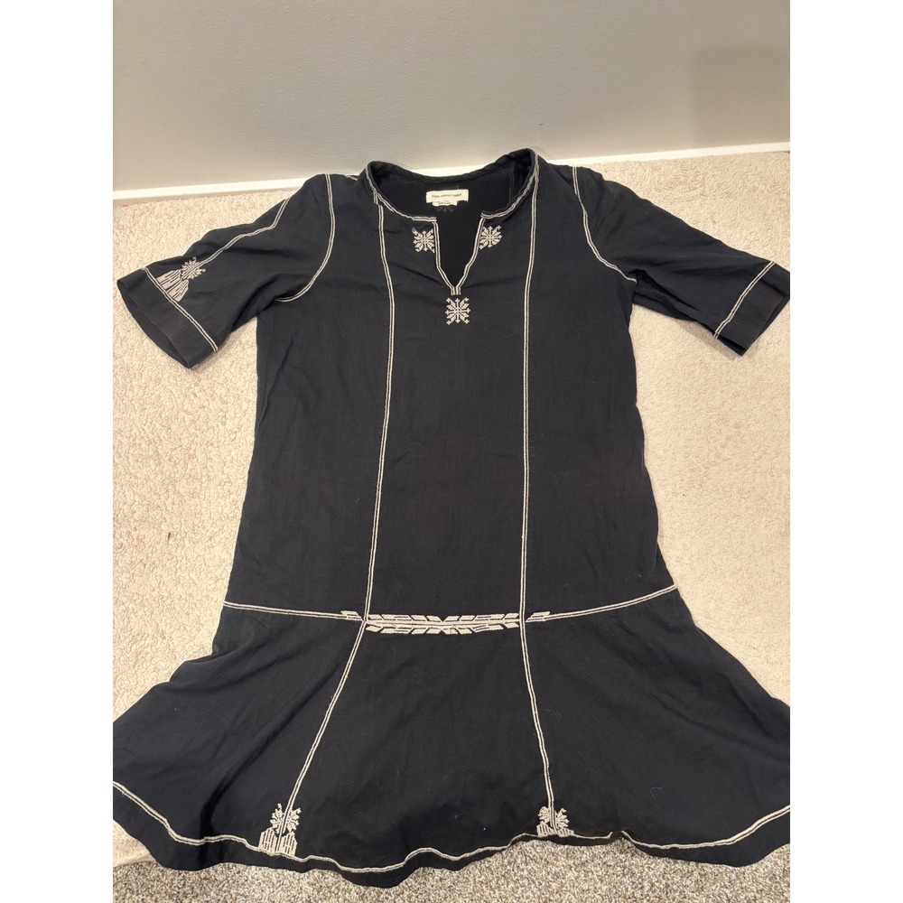 Isabel Marant Etoile Black Embroidered Cotton Mini Dress Size 36 Boho Split Neck